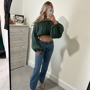 Green Puff Sleeve Crop Top